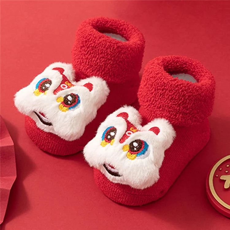 New Year Anti-Slip Baby Floor Socks Cute 3D Cartoon Winter Toddler Walking Socks
