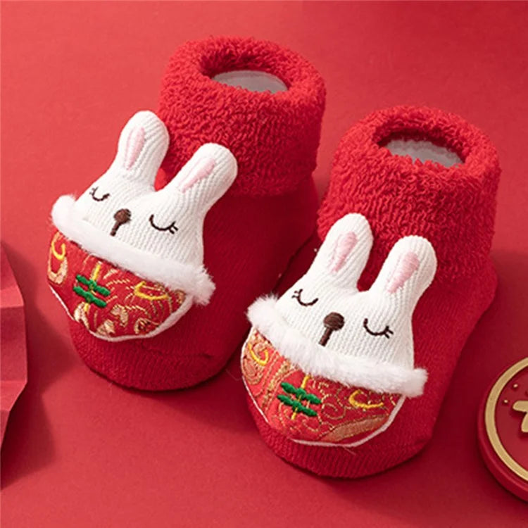 New Year Anti-Slip Baby Floor Socks Cute 3D Cartoon Winter Toddler Walking Socks