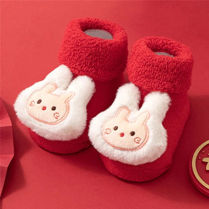 New Year Anti-Slip Baby Floor Socks Cute 3D Cartoon Winter Toddler Walking Socks