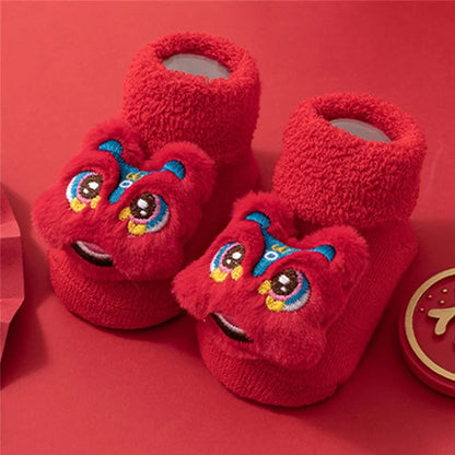 New Year Anti-Slip Baby Floor Socks Cute 3D Cartoon Winter Toddler Walking Socks