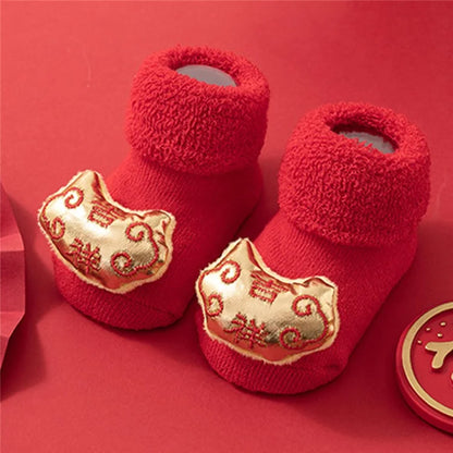 New Year Anti-Slip Baby Floor Socks Cute 3D Cartoon Winter Toddler Walking Socks