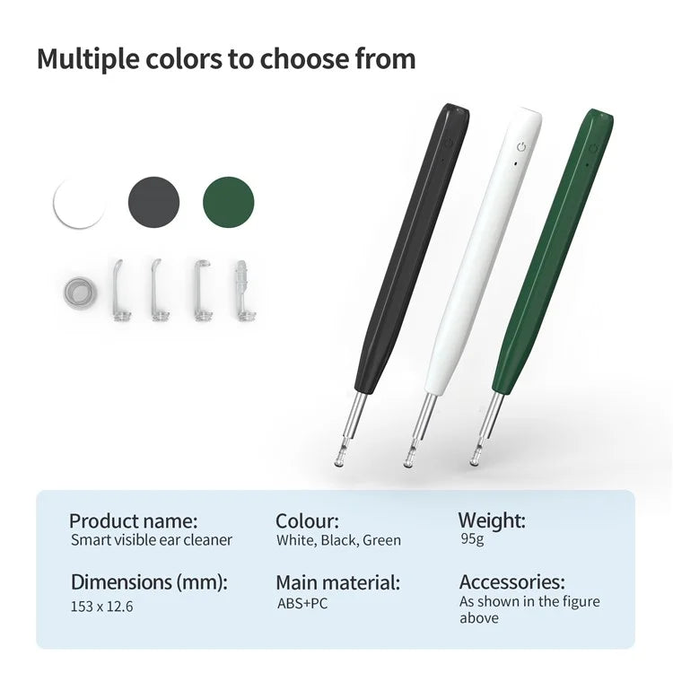 W2 Ear Camera Otoscope Ear Wax Removal Tool Kit LED Light Ear Pick Spoon Earwax Remover