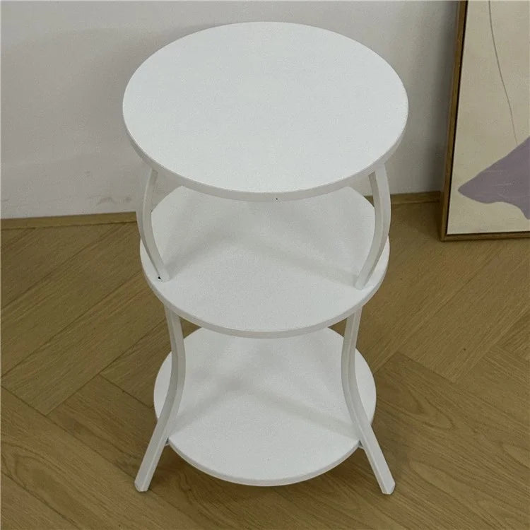3-Tier Sofa Side Table Round Coffee End Table, 300x550mm - White Wood Grain Color