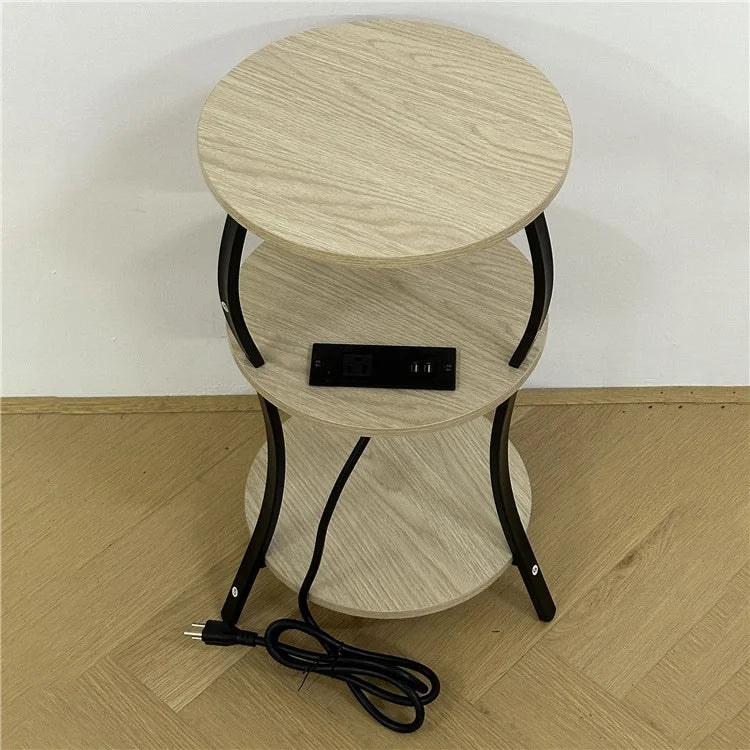 AWD-1 Sofa Side Table 3-Tier End Table with US Plug Power Outlets, 300x550mm