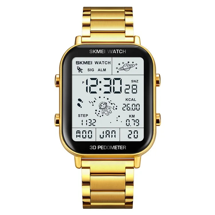 SKMEI 1888 Business Men Square Electronic Watch Steel Strap Sport Digital Watch