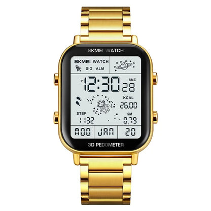 SKMEI 1888 Business Men Square Electronic Watch Steel Strap Sport Digital Watch