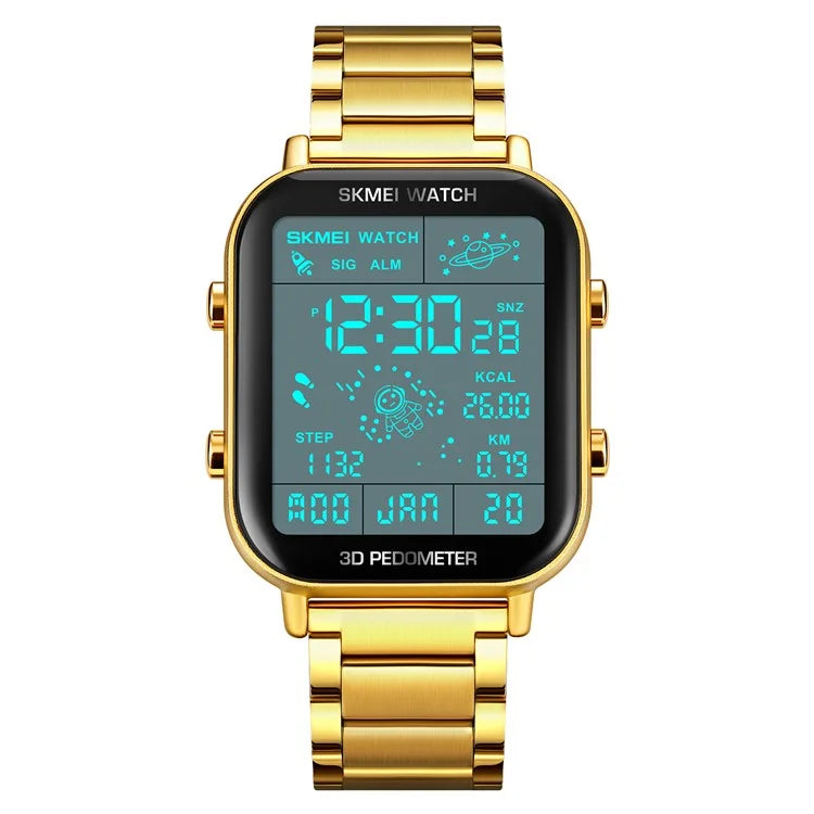 SKMEI 1888 Business Men Square Electronic Watch Steel Strap Sport Digital Watch