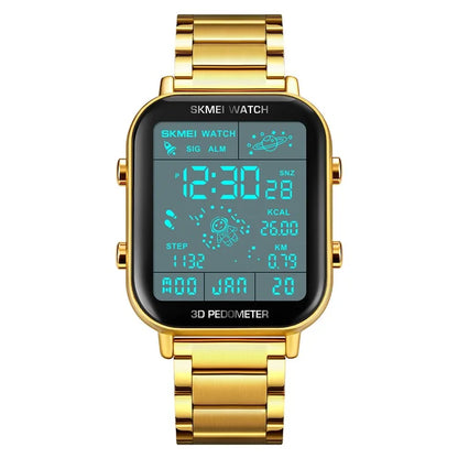 SKMEI 1888 Business Men Square Electronic Watch Steel Strap Sport Digital Watch