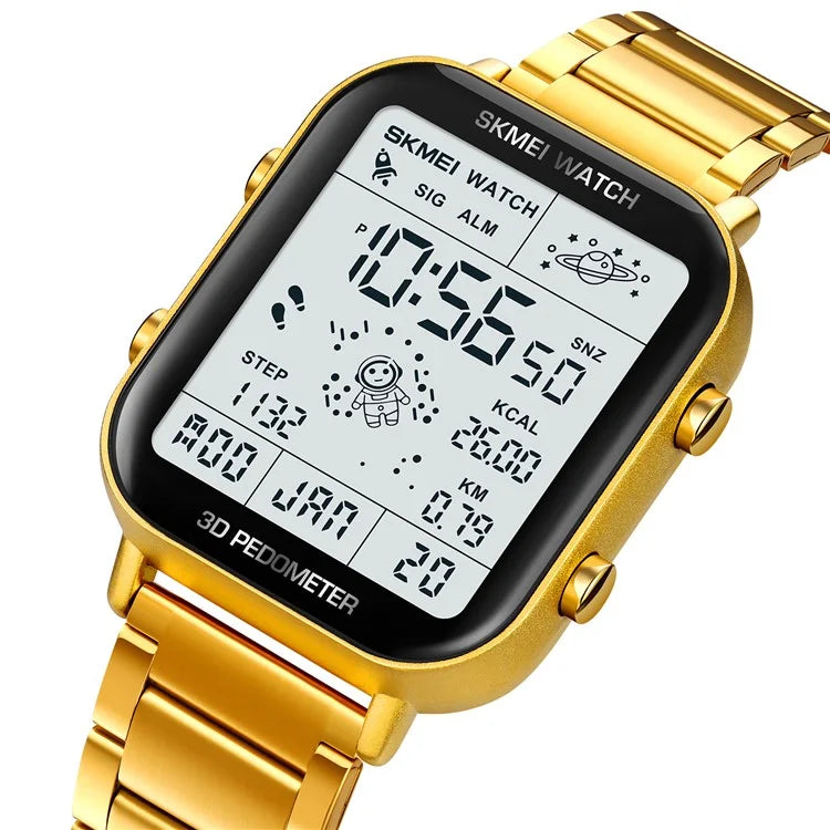 SKMEI 1888 Business Men Square Electronic Watch Steel Strap Sport Digital Watch