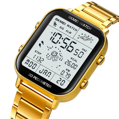 SKMEI 1888 Business Men Square Electronic Watch Steel Strap Sport Digital Watch