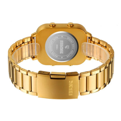 SKMEI 1888 Business Men Square Electronic Watch Steel Strap Sport Digital Watch
