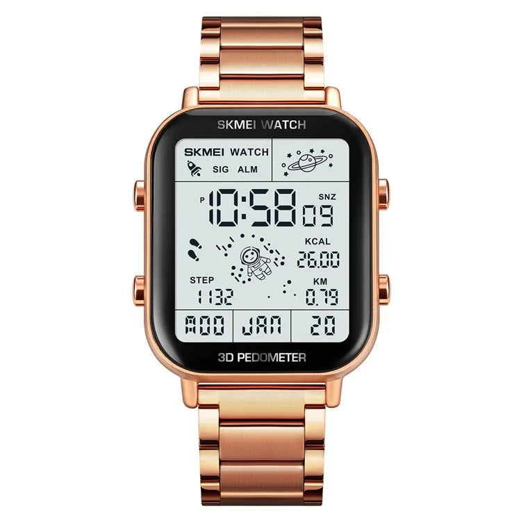 SKMEI 1888 Business Men Square Electronic Watch Steel Strap Sport Digital Watch