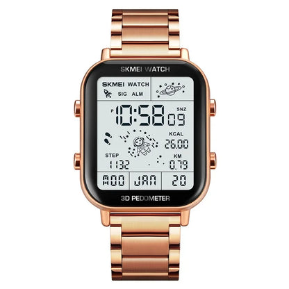 SKMEI 1888 Business Men Square Electronic Watch Steel Strap Sport Digital Watch