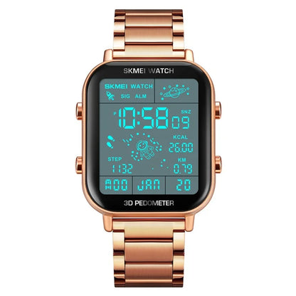 SKMEI 1888 Business Men Square Electronic Watch Steel Strap Sport Digital Watch
