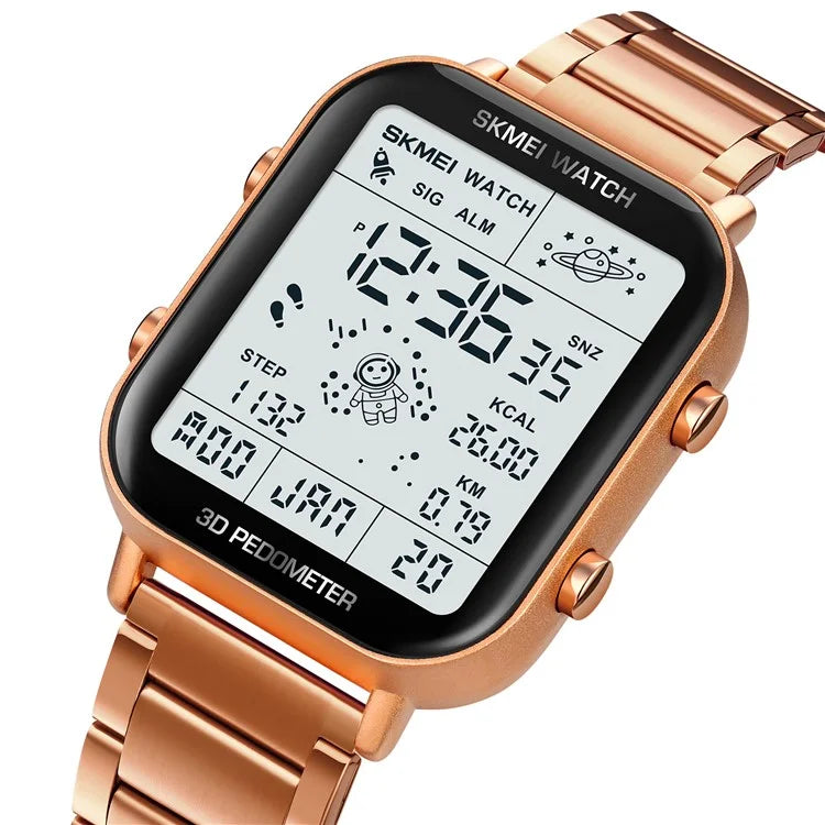 SKMEI 1888 Business Men Square Electronic Watch Steel Strap Sport Digital Watch
