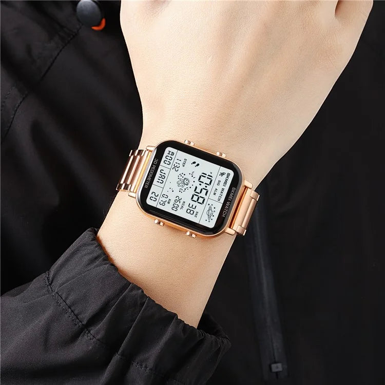 SKMEI 1888 Business Men Square Electronic Watch Steel Strap Sport Digital Watch