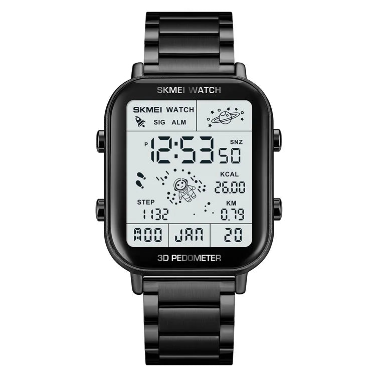 SKMEI 1888 Business Men Square Electronic Watch Steel Strap Sport Digital Watch