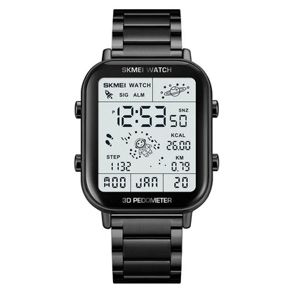 SKMEI 1888 Business Men Square Electronic Watch Steel Strap Sport Digital Watch