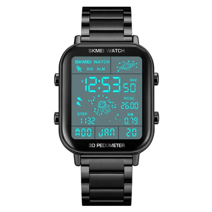 SKMEI 1888 Business Men Square Electronic Watch Steel Strap Sport Digital Watch