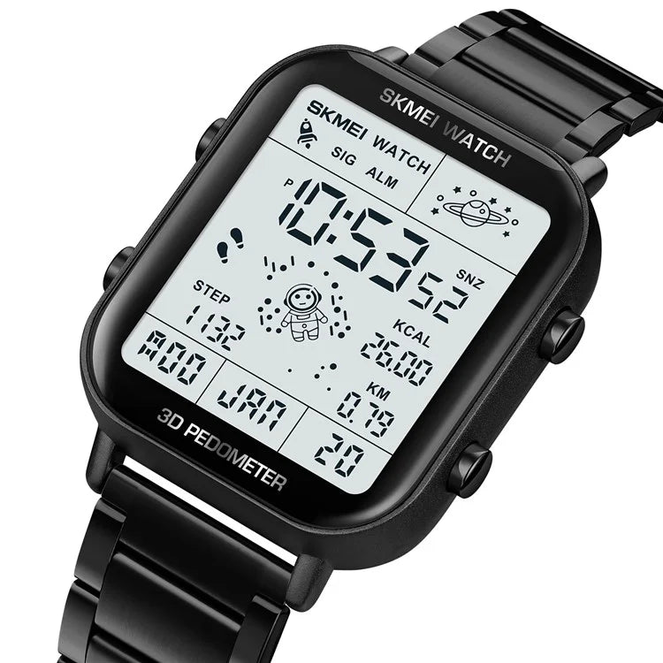 SKMEI 1888 Business Men Square Electronic Watch Steel Strap Sport Digital Watch