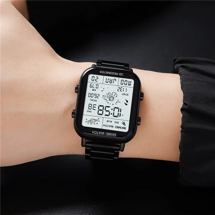 SKMEI 1888 Business Men Square Electronic Watch Steel Strap Sport Digital Watch