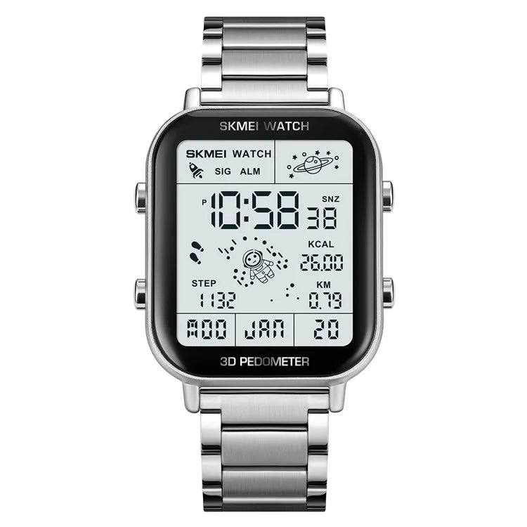 SKMEI 1888 Business Men Square Electronic Watch Steel Strap Sport Digital Watch