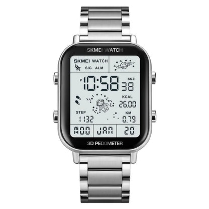 SKMEI 1888 Business Men Square Electronic Watch Steel Strap Sport Digital Watch