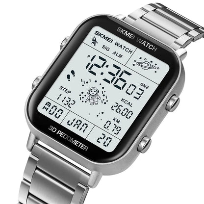 SKMEI 1888 Business Men Square Electronic Watch Steel Strap Sport Digital Watch