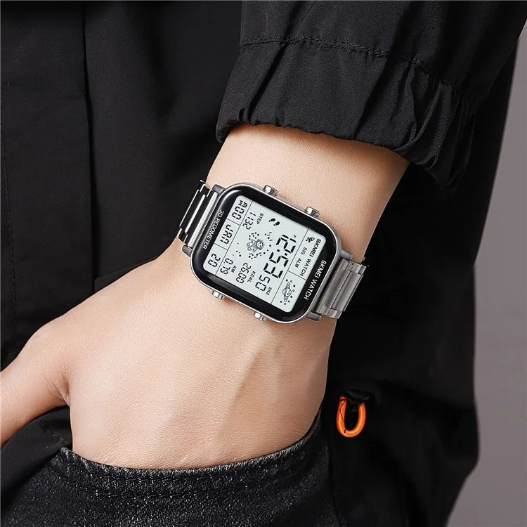 SKMEI 1888 Business Men Square Electronic Watch Steel Strap Sport Digital Watch