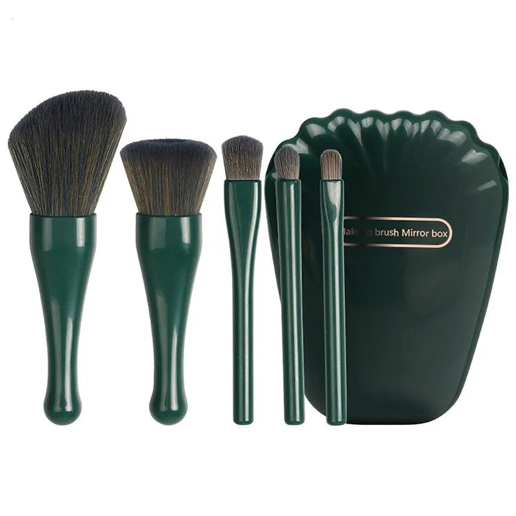 5Pcs / Set Makeup Brush Foundation Brush Eyeshadow Contouring Brush with Makeup Mirror Shell Shape Box