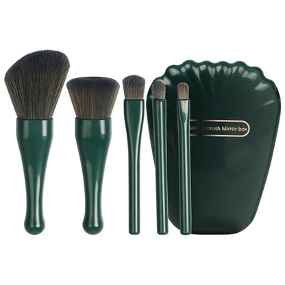 5Pcs / Set Makeup Brush Foundation Brush Eyeshadow Contouring Brush with Makeup Mirror Shell Shape Box