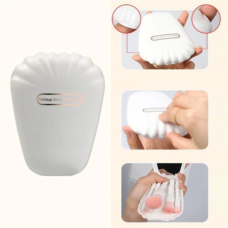 5Pcs / Set Makeup Brush Foundation Brush Eyeshadow Contouring Brush with Makeup Mirror Shell Shape Box