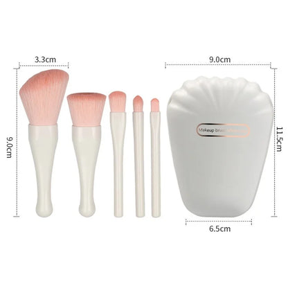 5Pcs / Set Makeup Brush Foundation Brush Eyeshadow Contouring Brush with Makeup Mirror Shell Shape Box