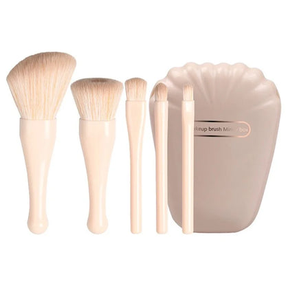 5Pcs / Set Makeup Brush Foundation Brush Eyeshadow Contouring Brush with Makeup Mirror Shell Shape Box