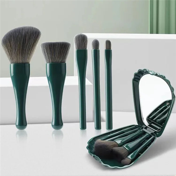 5Pcs / Set Makeup Brush Foundation Brush Eyeshadow Contouring Brush with Makeup Mirror Shell Shape Box