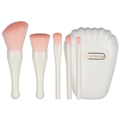 5Pcs / Set Makeup Brush Foundation Brush Eyeshadow Contouring Brush with Makeup Mirror Shell Shape Box