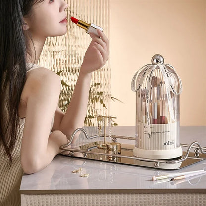 Makeup Brush Storage Bucket Rotatable Dressing Table Cosmetics Storage Rack with Lid