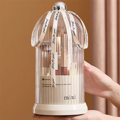 Makeup Brush Storage Bucket Rotatable Dressing Table Cosmetics Storage Rack with Lid