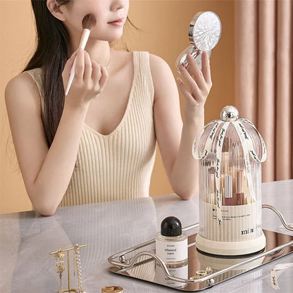 Makeup Brush Storage Bucket Rotatable Dressing Table Cosmetics Storage Rack with Lid