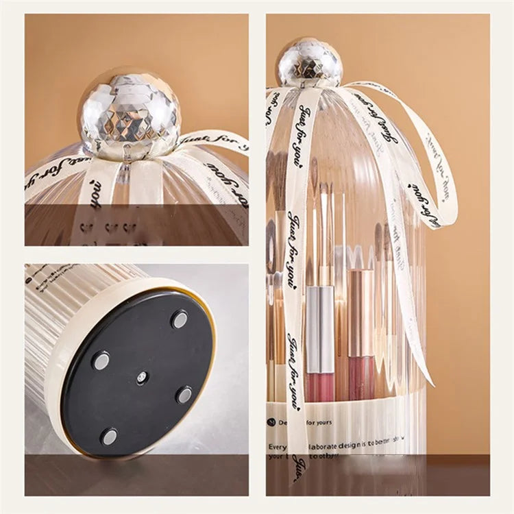 Makeup Brush Storage Bucket Rotatable Dressing Table Cosmetics Storage Rack with Lid