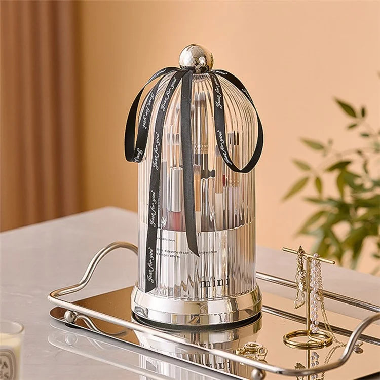 Makeup Brush Storage Bucket Rotatable Dressing Table Cosmetics Storage Rack with Lid