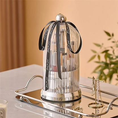 Makeup Brush Storage Bucket Rotatable Dressing Table Cosmetics Storage Rack with Lid