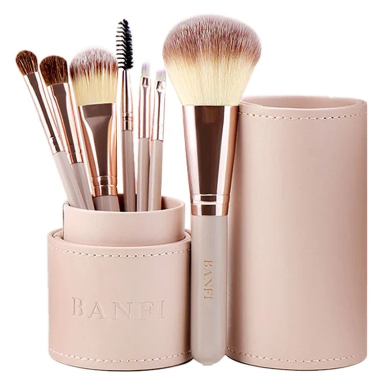 BANFI 7Pcs Eyeshadow Foundation Lip Makeup Brush Set with Cylindrical Box