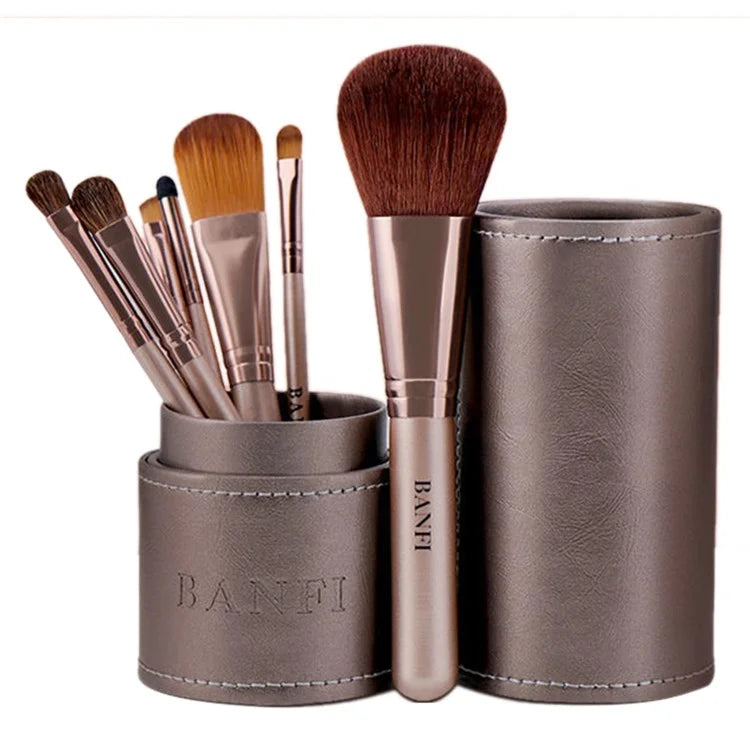 BANFI 7Pcs Eyeshadow Foundation Lip Makeup Brush Set with Cylindrical Box