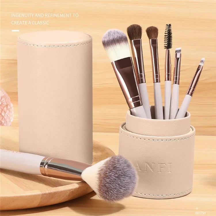 BANFI 7Pcs Eyeshadow Foundation Lip Makeup Brush Set with Cylindrical Box