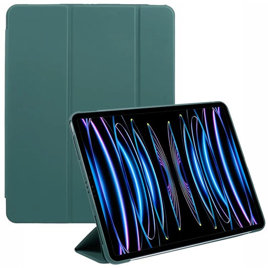 Tri-Fold Stand Smart Wake  /  Sleep TPU Leather Tablet Cover for iPad Air 13 (2024)  /  Pro 12.9 (2022) (2021) (2020) - Dark Green