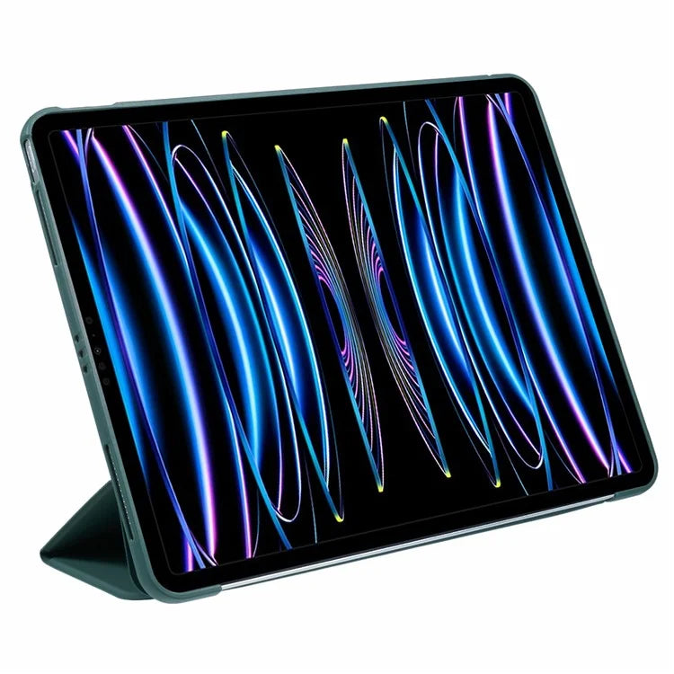 Tri-Fold Stand Smart Wake  /  Sleep TPU Leather Tablet Cover for iPad Air 13 (2024)  /  Pro 12.9 (2022) (2021) (2020) - Dark Green