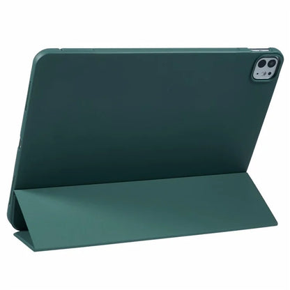 Tri-Fold Stand Smart Wake  /  Sleep TPU Leather Tablet Cover for iPad Air 13 (2024)  /  Pro 12.9 (2022) (2021) (2020) - Dark Green