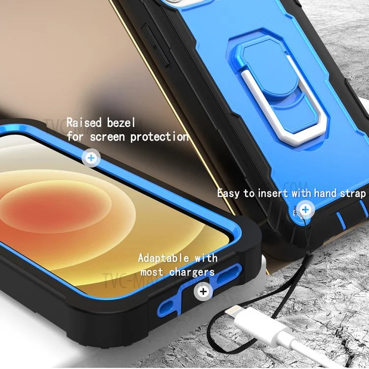 Built-in Kickstand Design Silicone+PC Shockproof Dual Color Phone Case for iPhone 12 mini