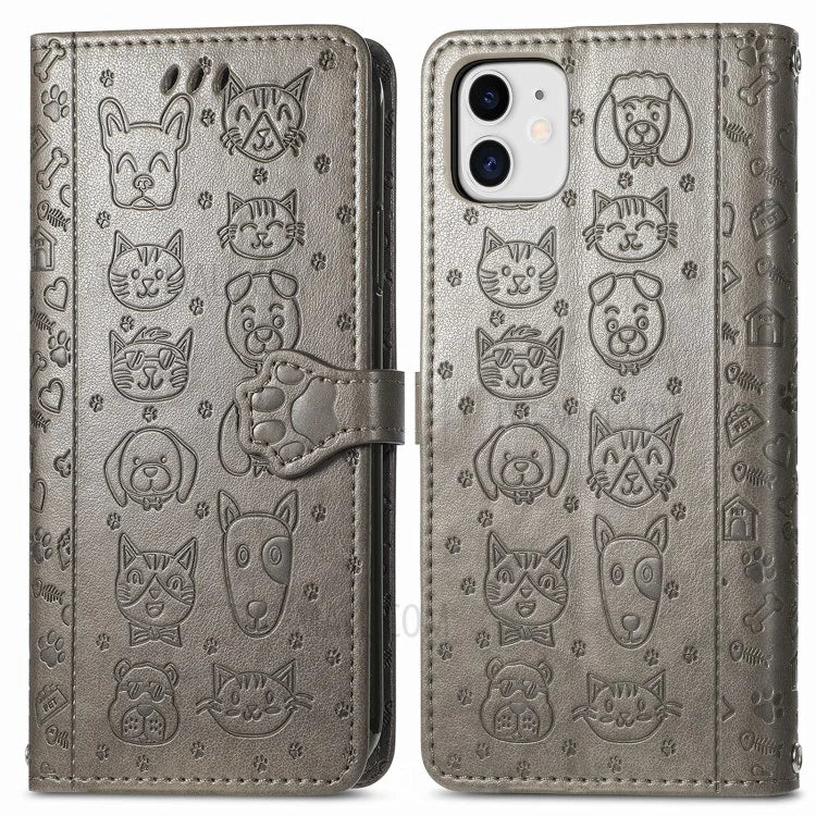 Imprinting Cat Dog Pattern Design Magnetic Leather Stand Case for iPhone 11 6.1-inch